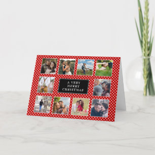 Red and White Polka Dot 10 Photo Collage Christmas Holiday Card
