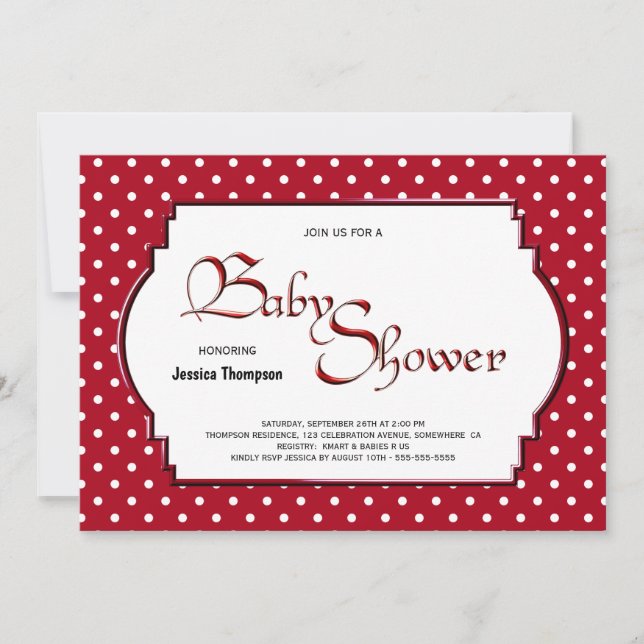 Red and White Polka Dot Baby Shower Invitation (Front)
