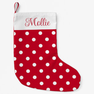 Red And White Polka Dot Custom Name  Small Christmas Stocking