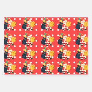 Red and White Polka Dot Holly Jolly Santa Pattern Wrapping Paper Sheet