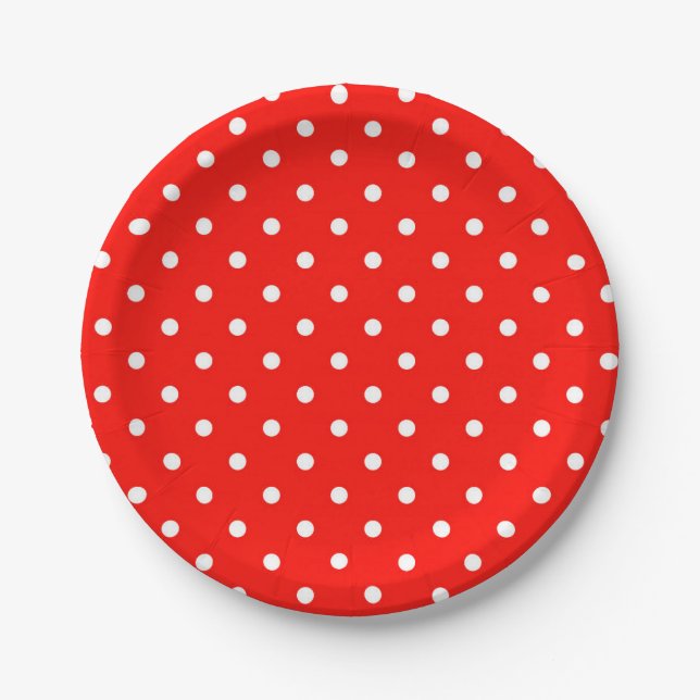 Red and white polka dot modern glamour paper plate (Front)