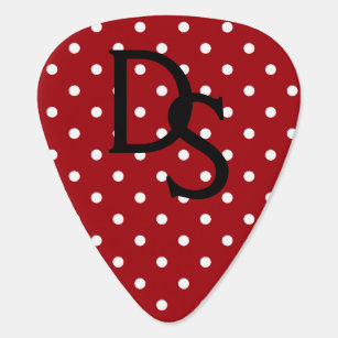 Red and White Polka Dot Monogram Guitar Pick