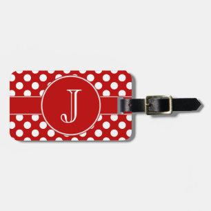 Red and White Polka-Dot Monogrammed Luggage Tag