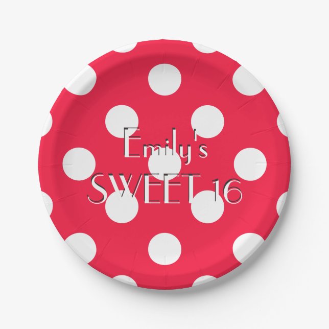 red and white polka dot paper plate (Front)