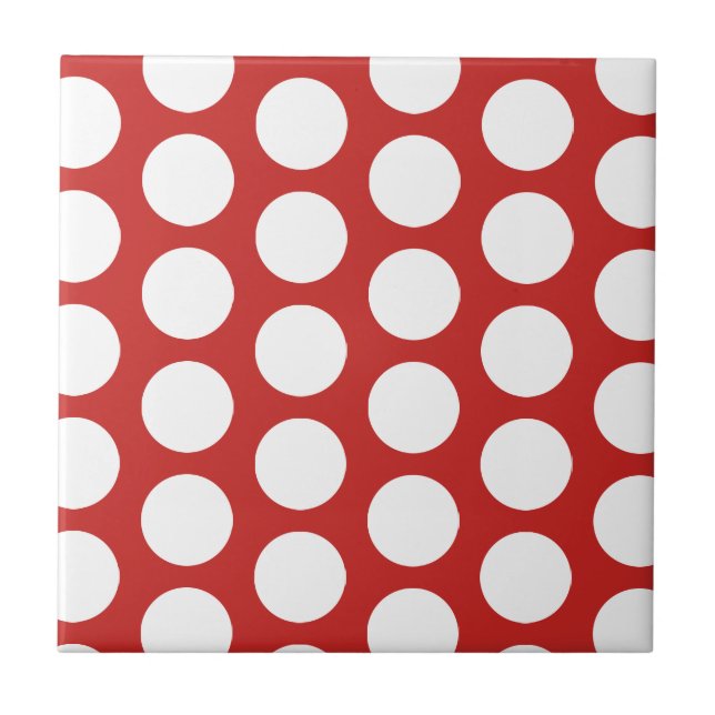 Red and white polka dot pattern custom printed tile (Front)