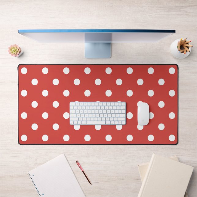Red and White Polka Dot Pattern Desk Mat (Office 1)