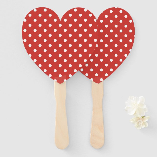 Red and White Polka Dot Pattern Hand Fan (Front and Back)