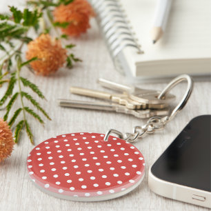Red and White Polka Dot Pattern Key Ring