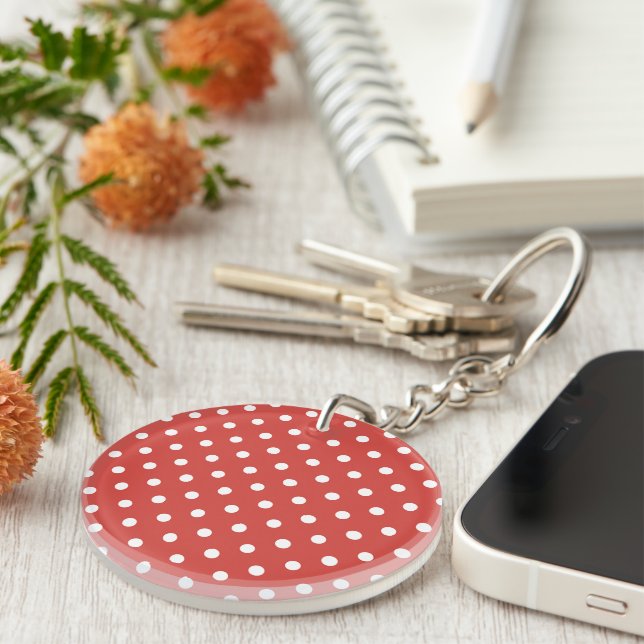 Red and White Polka Dot Pattern Key Ring (Front Right)