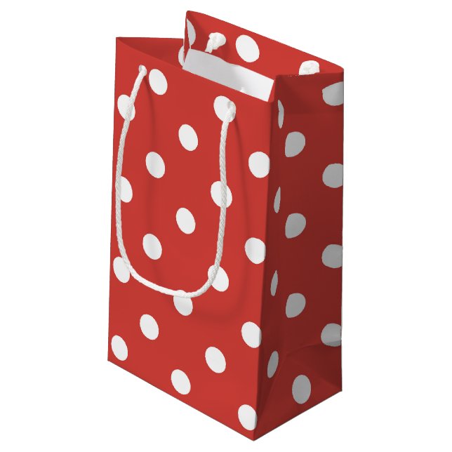 Red and White Polka Dot Pattern Small Gift Bag (Back Angled)