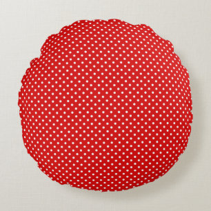 Red and White Polka Dot Round Pillow