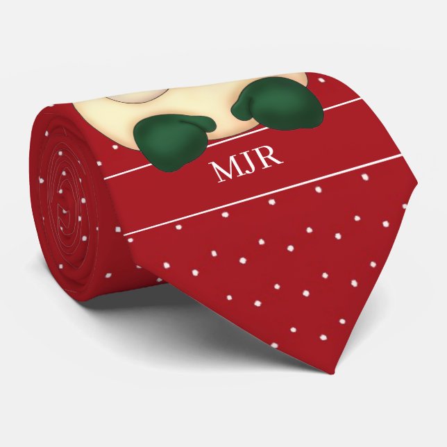 Red and White Polka Dot Santa Monogrammed Tie (Rolled)