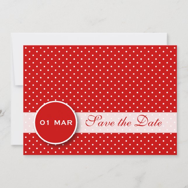 Red and White Polka Dot Save the Date Invitation (Front)