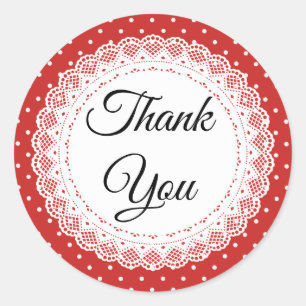 Red and White  Polka Dot Thank You Stickers