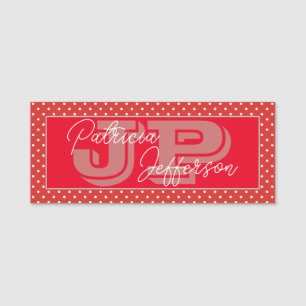 Red and White Polka Dot Unique Elegant Monogrammed Name Tag