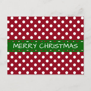 Red and White Polka Dot With Green Ribbon Holiday Postcard