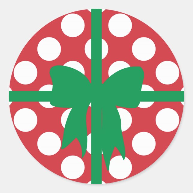 Red and White Polka Dot XMAS Classic Round Sticker (Front)