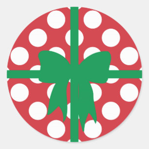 Red and White Polka Dot XMAS Classic Round Sticker