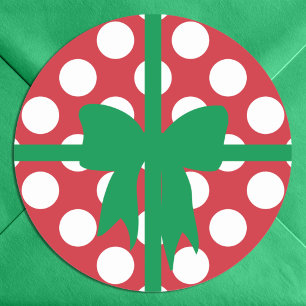 Red and White Polka Dot XMAS Classic Round Sticker