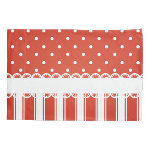 Red and White Polka Dots and Stripes Pillowcase