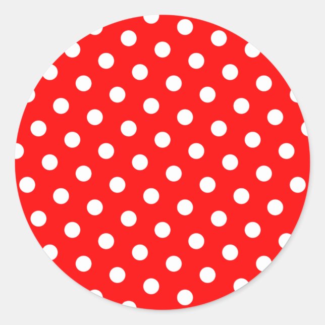 Red and White Polka Dots Classic Round Sticker (Front)