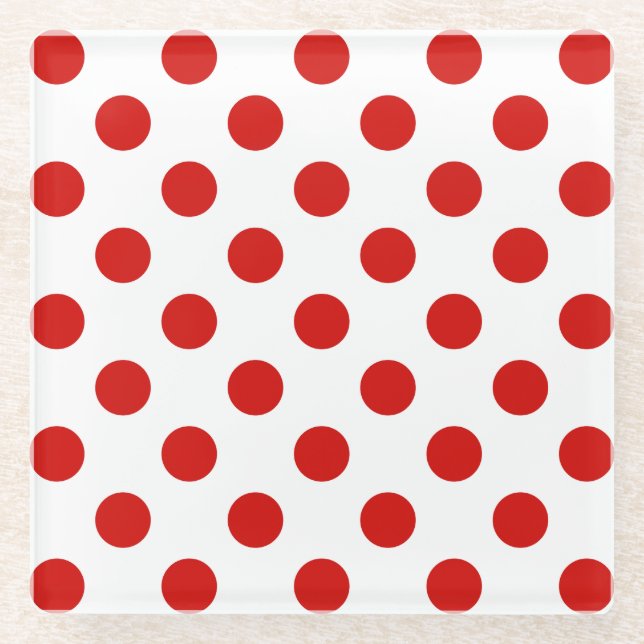 Red and white polka dots glass coaster (Front)