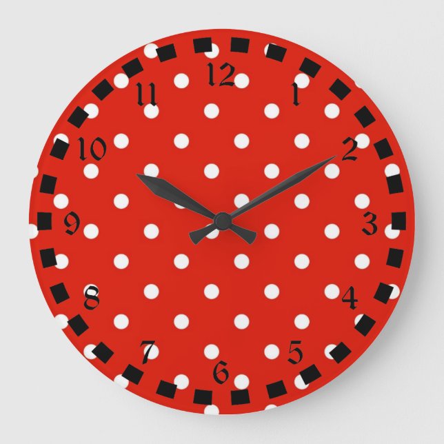 Red and White Polka Dots Large Clock (Front)