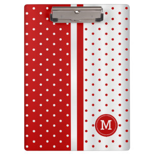 Red and White Polka Dots - Monogram Clipboard