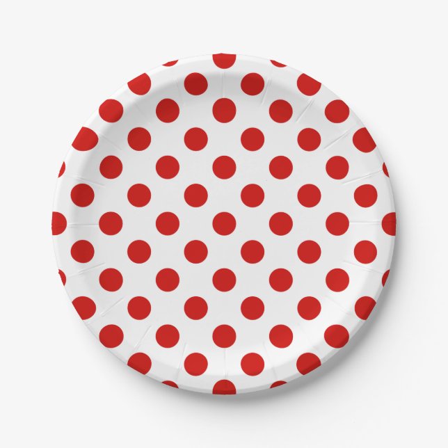 Red and white polka dots paper plate (Front)