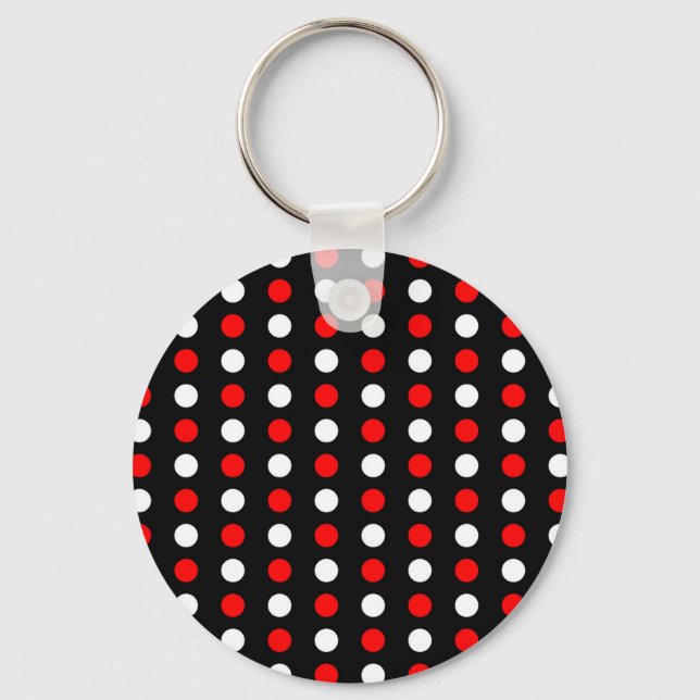 Red and white polka dots pattern key ring (Front)
