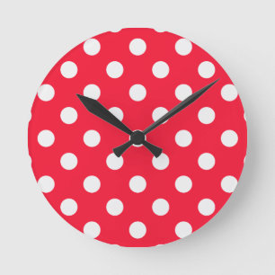 Red and White Polka Dots Round Clock