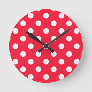 Red and White Polka Dots Round Clock