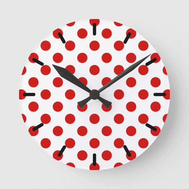 Red and white polka dots round clock (Front)