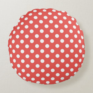 Red and White Polka Dots Round Cushion