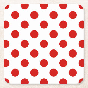 Red and white polka dots square paper coaster