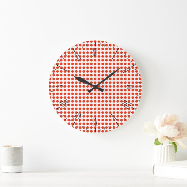 Red And White Polka Dots, Wall Clock (Home)