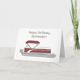 Red and White Pontoon Boat Birthday, Any Occasion Card