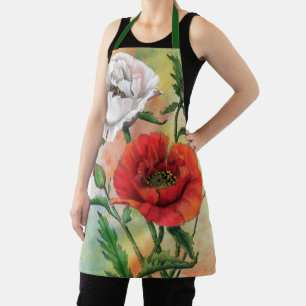 Red and White Poppies Apron
