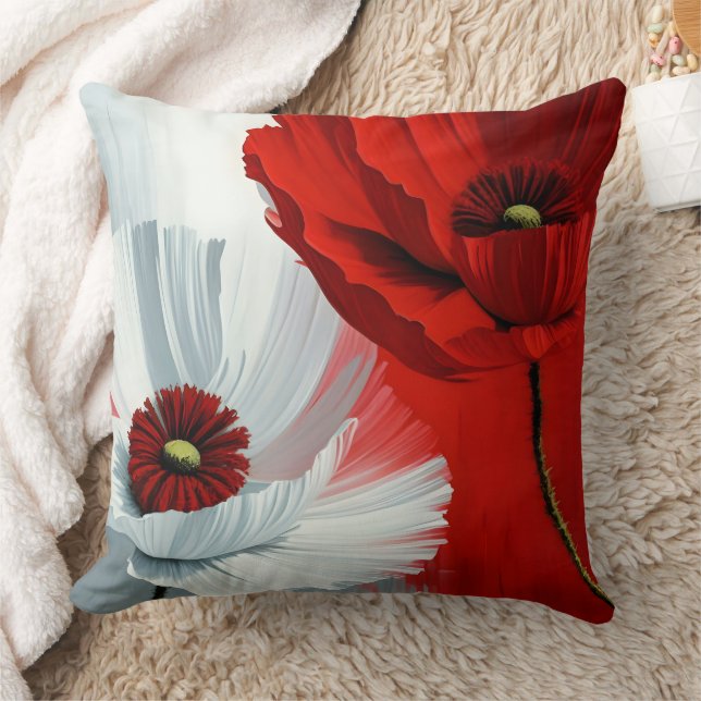 Red and White Poppies Cushion (Blanket)