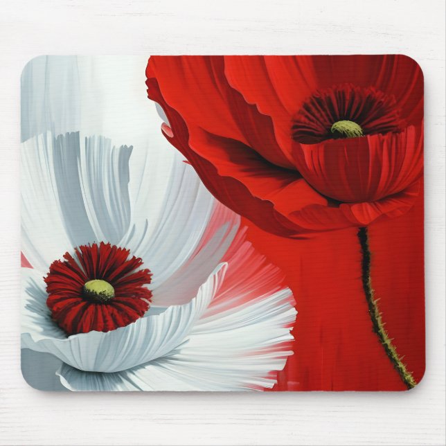 Red and White Poppies Mouse Mat (Front)