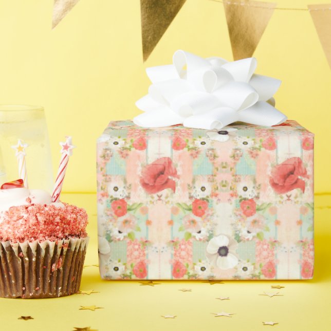 Red and White Poppy Vintage Wrapping Paper (Birthday Party)