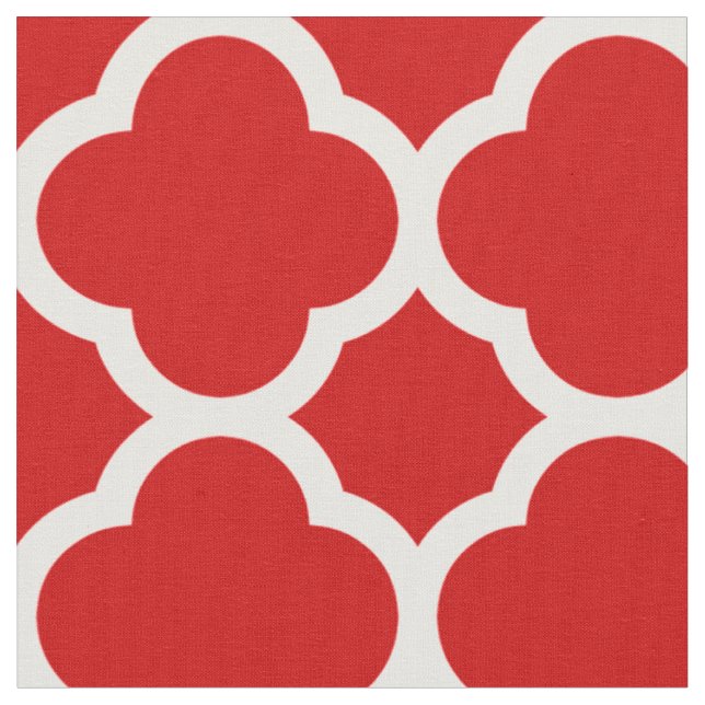 Red and White Quatrefoil Pattern Fabric (Close Up)