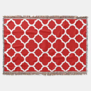 Red and White Quatrefoil Pattern Throw Blanket
