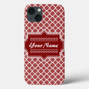 Red and White Quatrefoil Personalised iPhone 13 Case