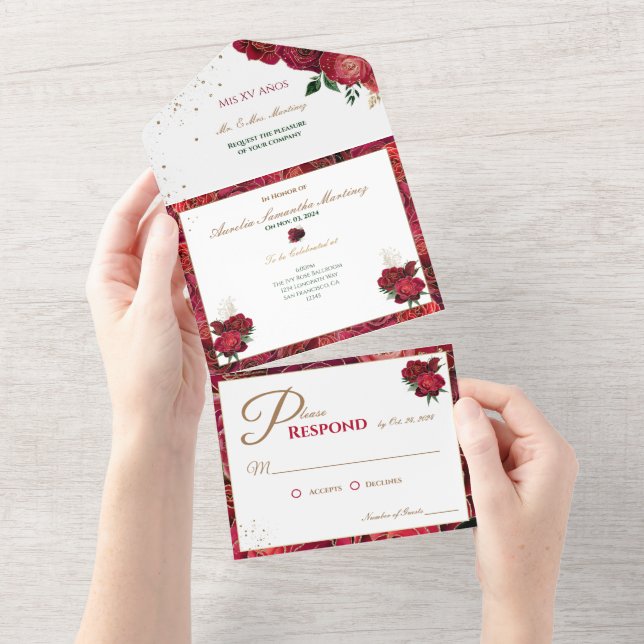 Red and White Quinceañera Affordable Invitations (Tearaway)