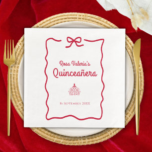Red and White Quinceañera Napkin