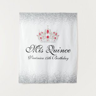 Red and White Quinceanera Photo Booth Tapestry
