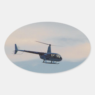Red and White R44 Helicopter Oval Sticker