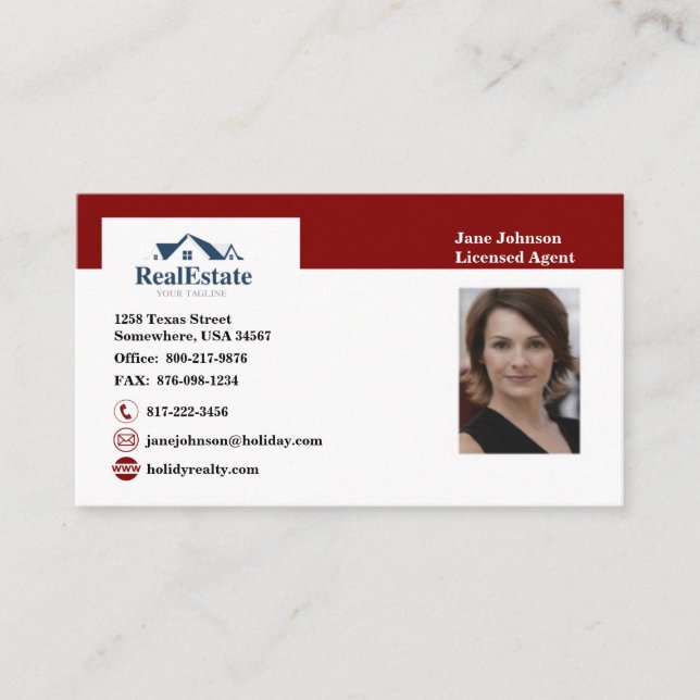 Red and White Real Estate Agent Business Card (Front)
