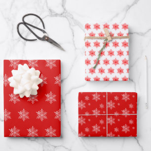 Red and White Real Snowflake Wrapping Paper Sheets